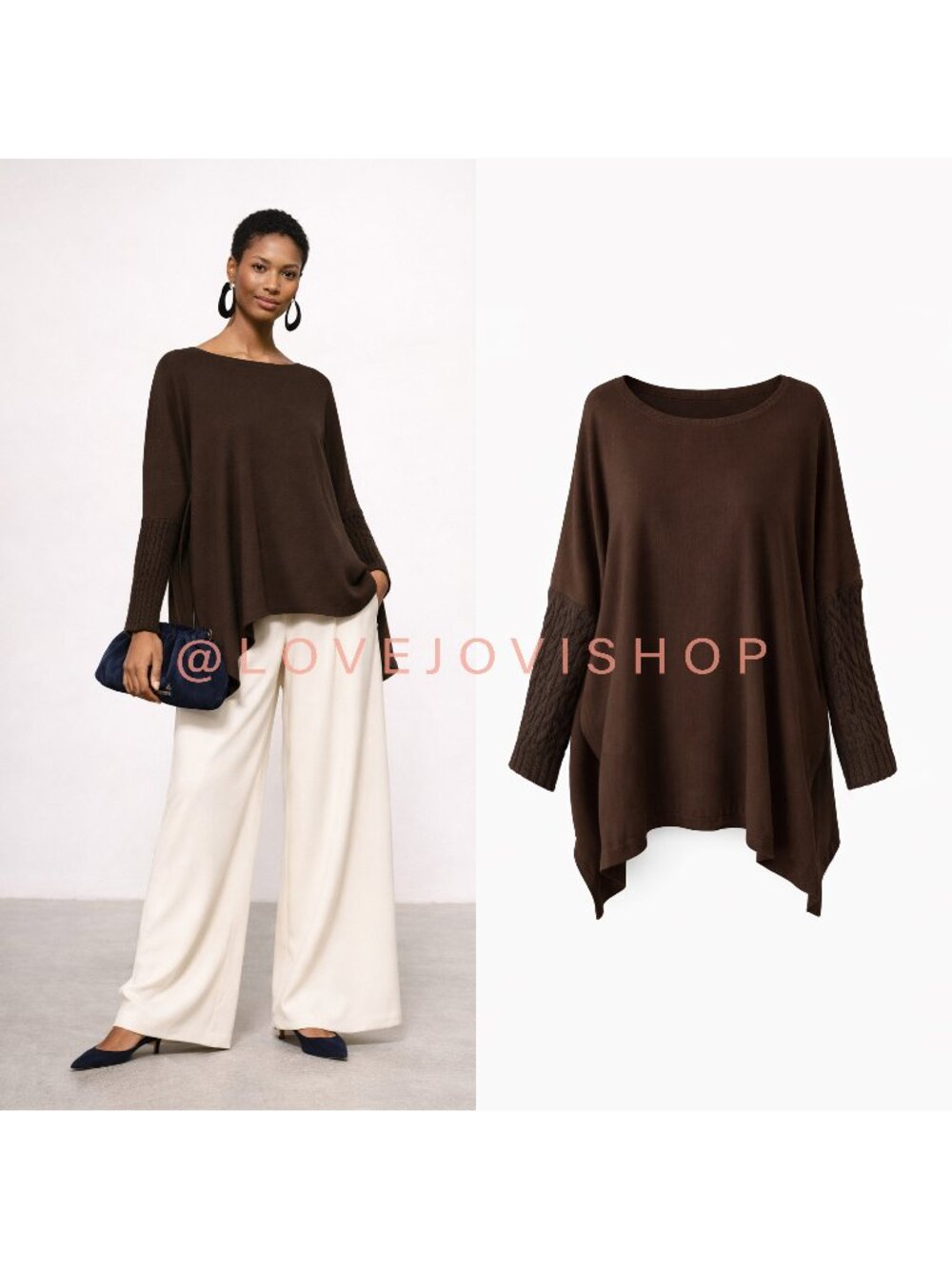 Minimalist Luxe | Silvia Novelli Made in Italy Brown Wool Blend Poncho Sweater M